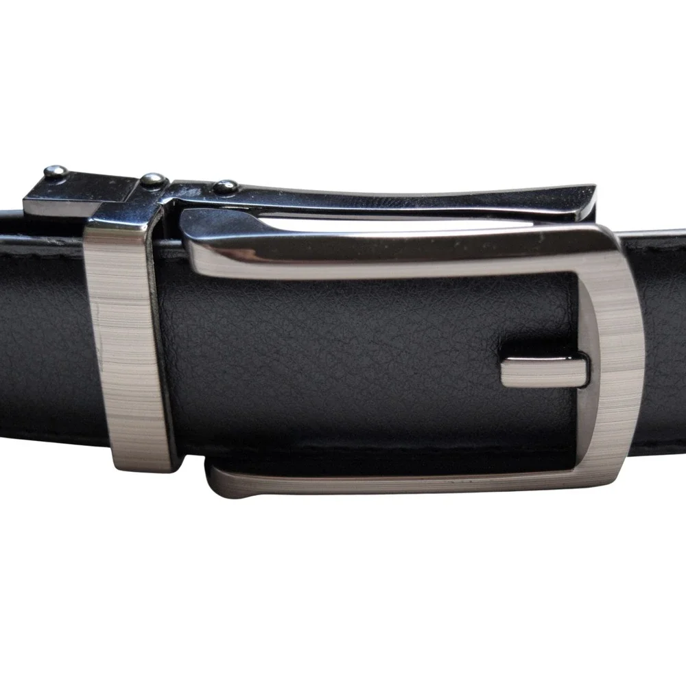 Comfort Click Mens Black Leather Micro Adjustable Ratchet Belt Buckle Fit 37-45